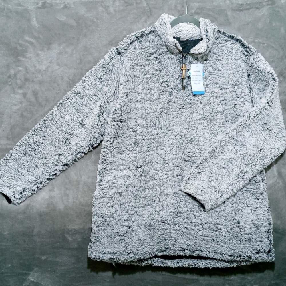 FUZZY BLACK AND WHITE 1/2 ZIP LONG SLEEVE FLEECE
